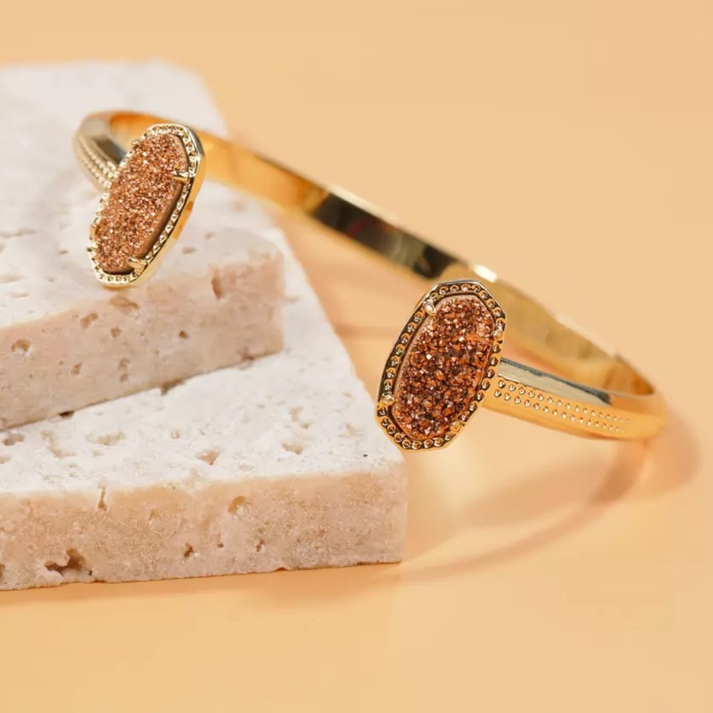24k Gold Rose Gold Drusy Pinch Cuff Bracelet